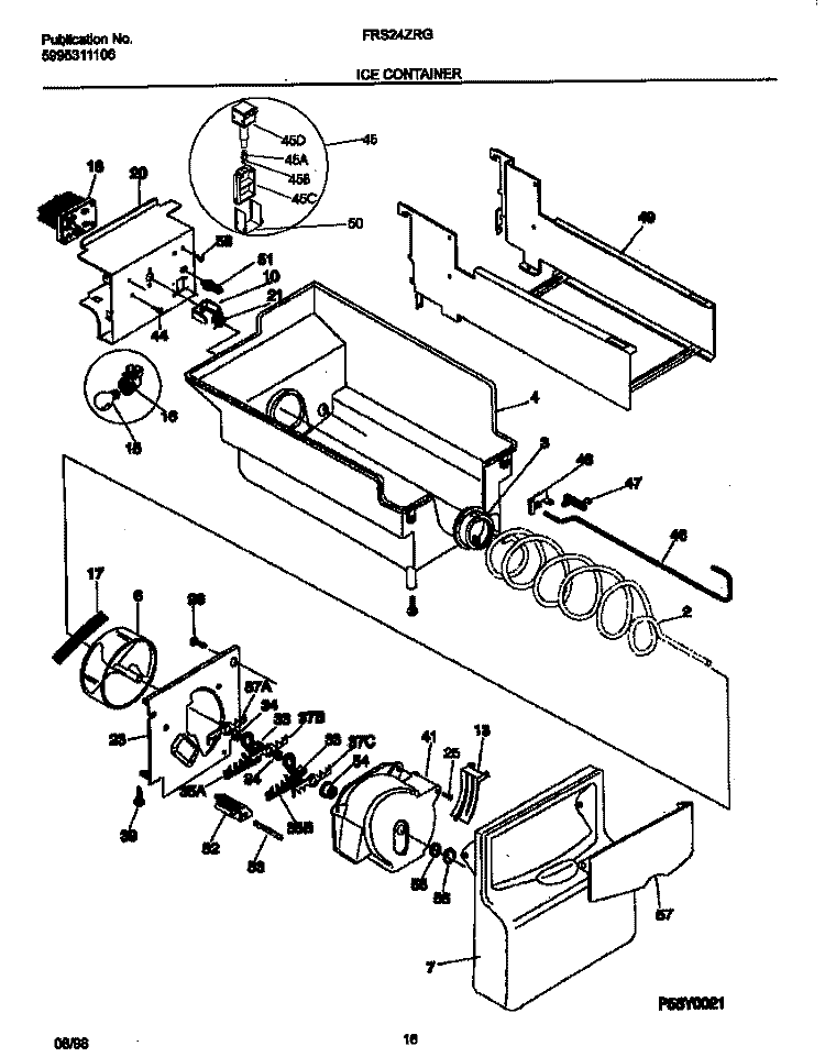 ICE CONTAINER Diagram and Parts List for FRS24ZRGW0  Frigidaire Refrigerator