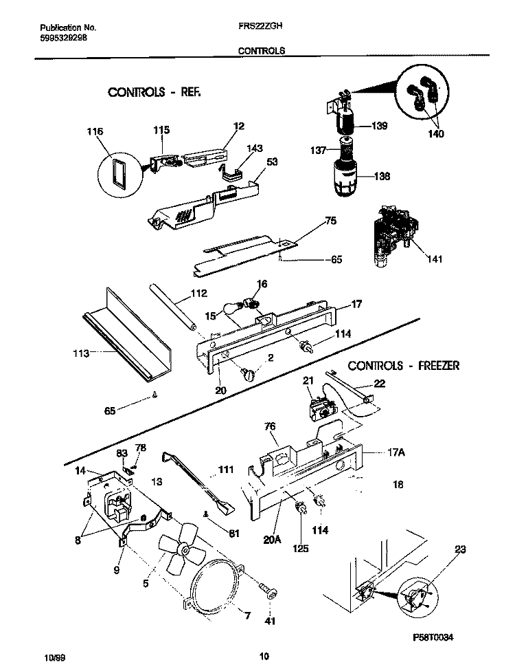 CONTROLS Diagram and Parts List for FRS22ZGHD3  Frigidaire Refrigerator