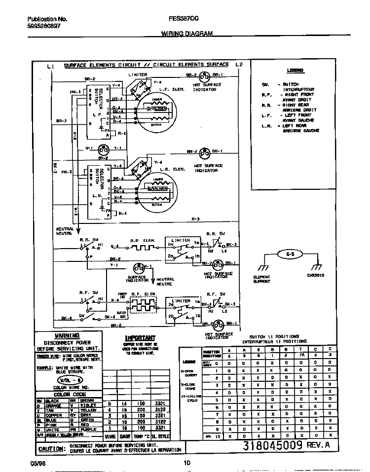 WIRING DIAGRAM Diagram and Parts List for FES387CCSD  Frigidaire Wall Oven