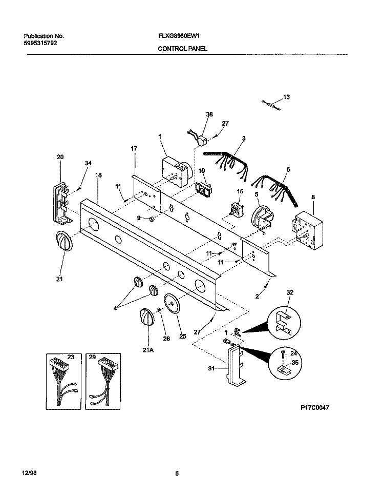 CONTROL PANEL Diagram and Parts List for FLXG8960EW1  Frigidaire Washer Dryer Combo