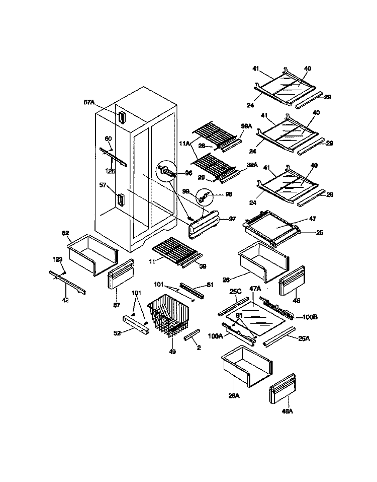 SHELVES Diagram and Parts List for FRS22WPCW0  Frigidaire Refrigerator