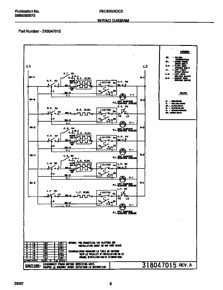 WIRING DIAGRAM Diagram and Parts List for FEC6X9XCCE  Frigidaire Cooktop