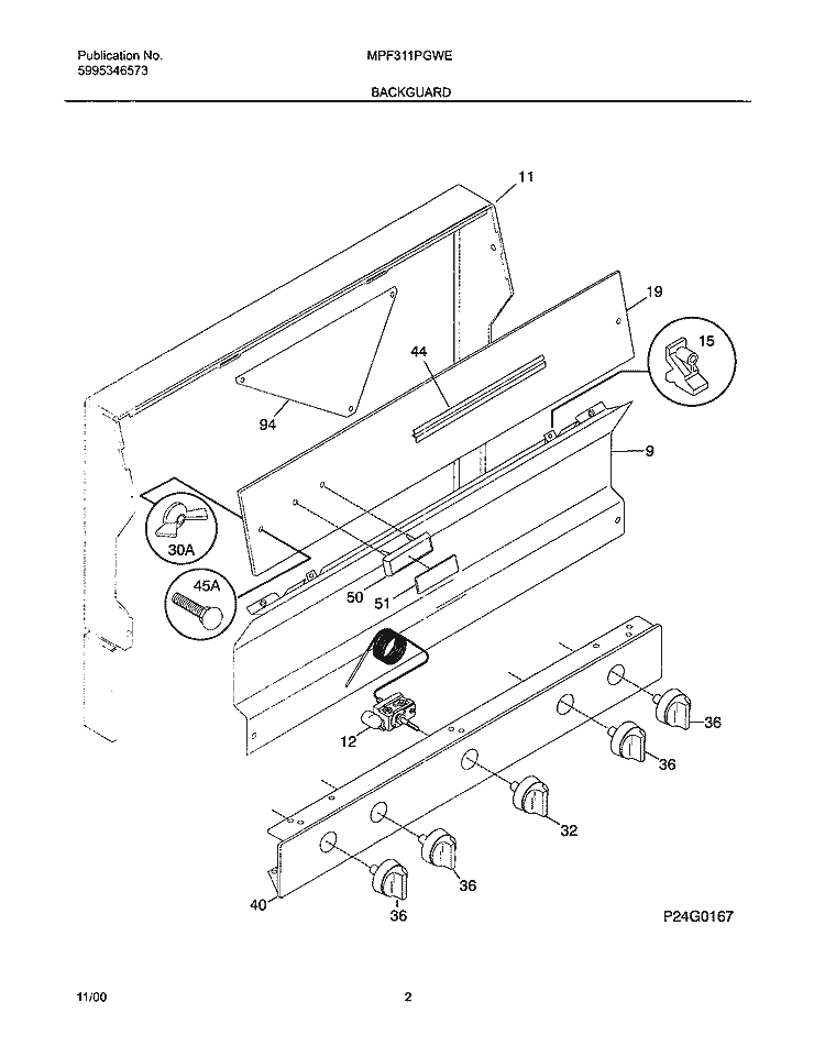 BACKGUARD Diagram and Parts List for MPF311PGWE  Uni Range