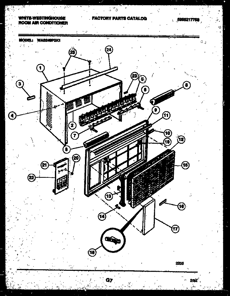 CABINET PARTS Diagram and Parts List for WAS249P2K1  Frigidaire Air Conditioner
