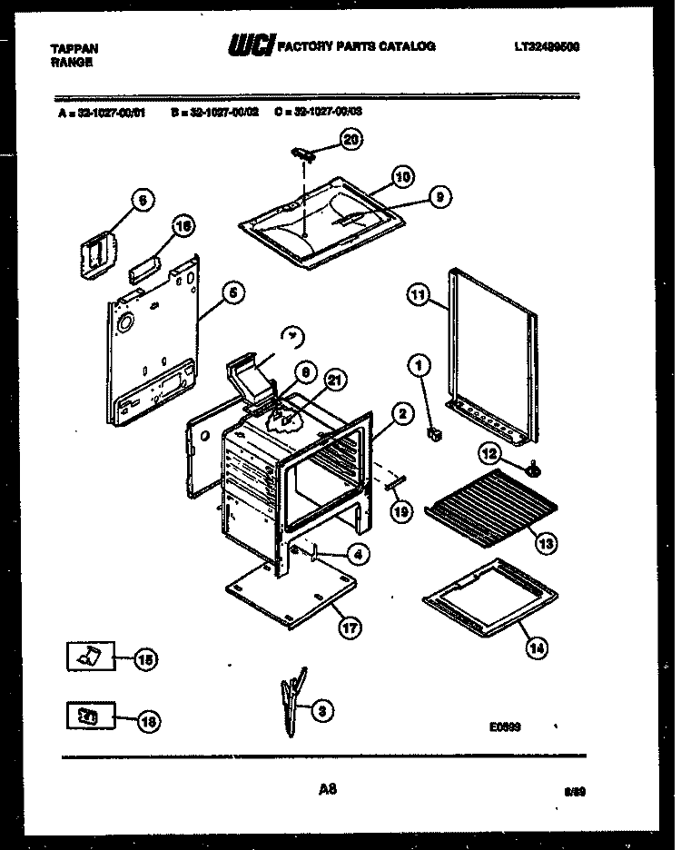 BODY PARTS Diagram and Parts List for 32-1027-23-03  Tappan Range