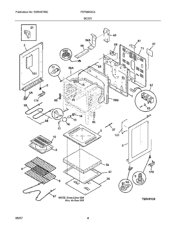 BODY Diagram and Parts List for FEF368GCA  Frigidaire Range
