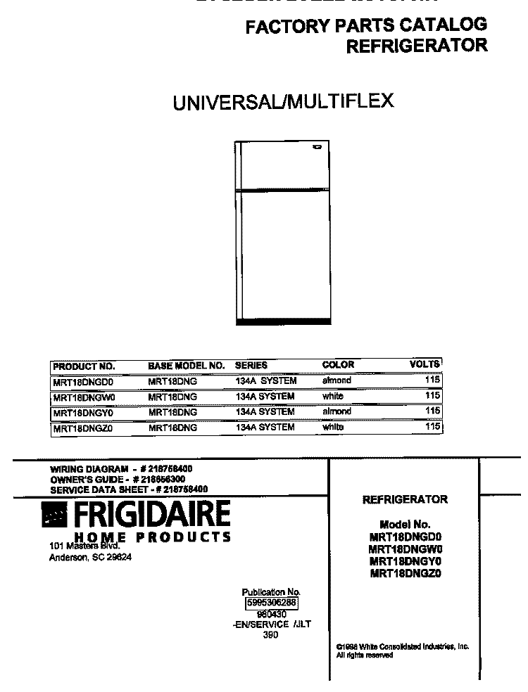 COVER Diagram and Parts List for MRT18DNGW0  Uni Refrigerator