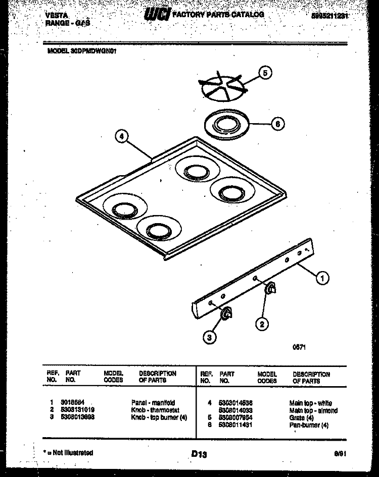 COOKTOP PARTS Diagram and Parts List for 30DPMDWGN01-23  Tappan Range