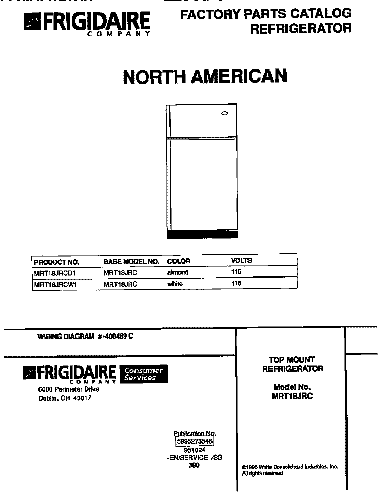 COVER Diagram and Parts List for MRT18JRCD1  Frigidaire Refrigerator