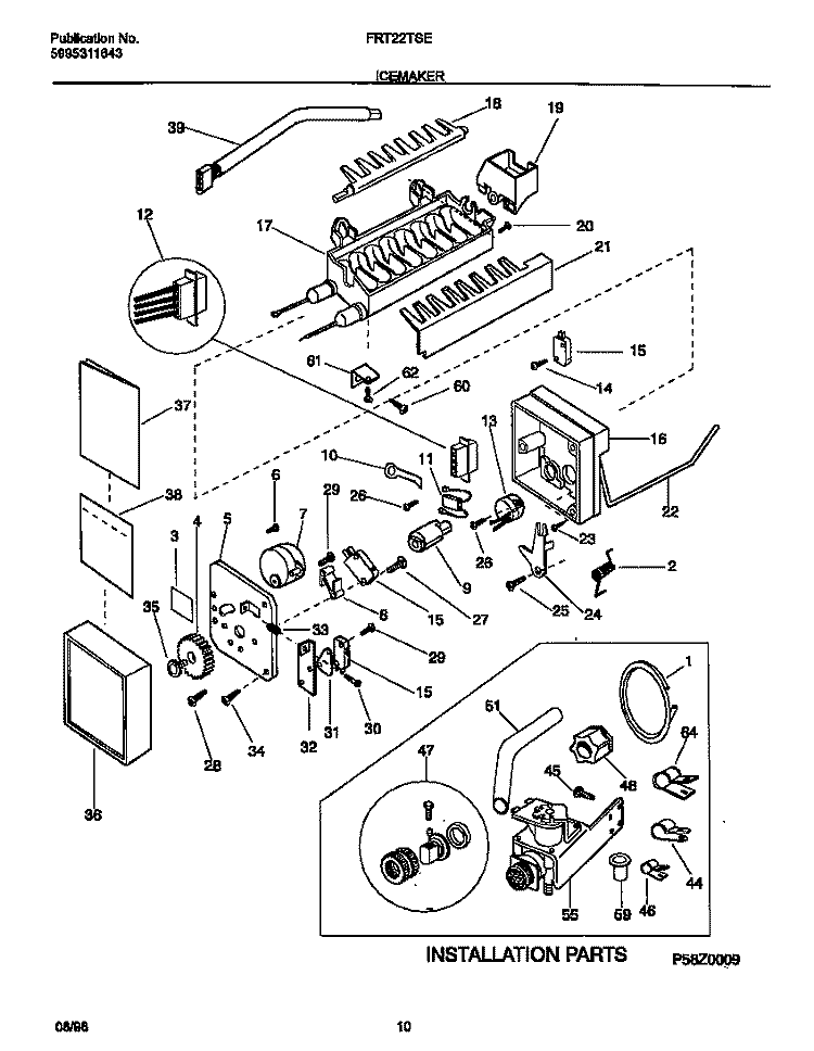 ICE MAKER Diagram and Parts List for FRT22TSEK2  Frigidaire Refrigerator