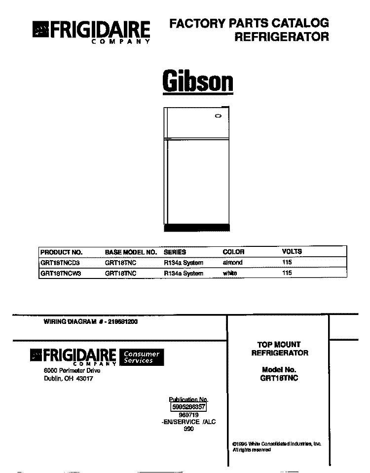 COVER Diagram and Parts List for GRT18TNCD3  Gibson Refrigerator