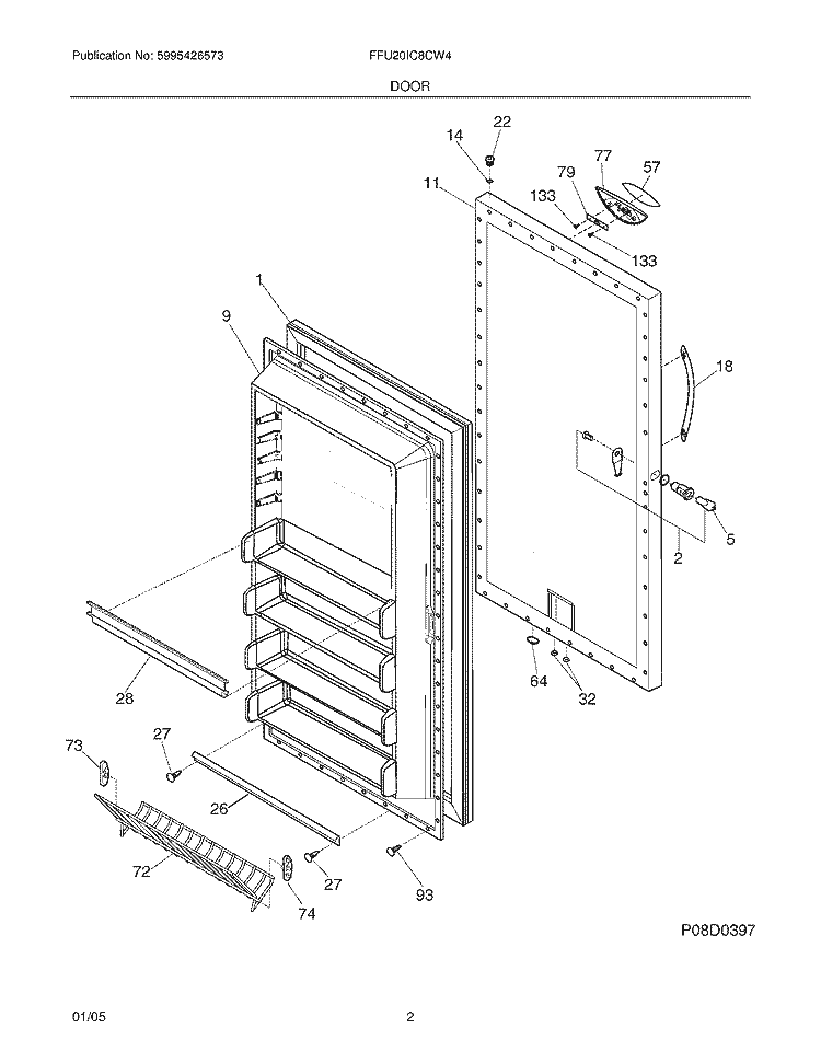 DOOR Diagram and Parts List for FFU20IC8CW4  Frigidaire Freezer