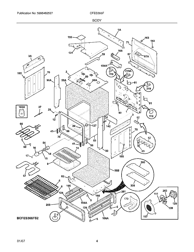 BODY Diagram and Parts List for CFES366FS2  Frigidaire Range