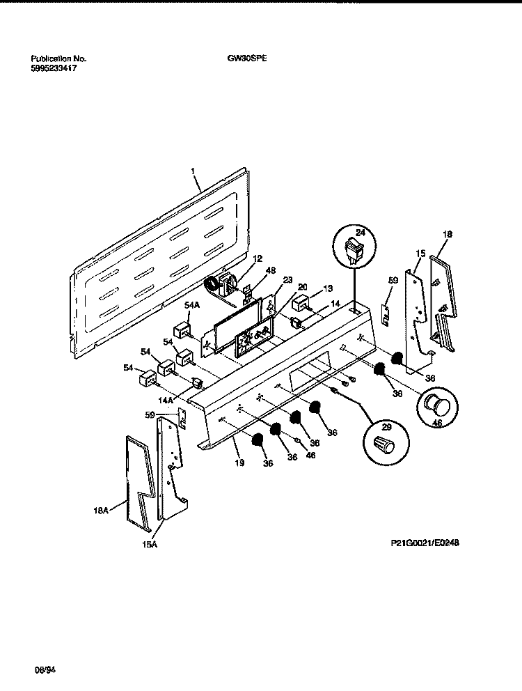 BACKGAURD Diagram and Parts List for GW30SPEA2  Frigidaire Range