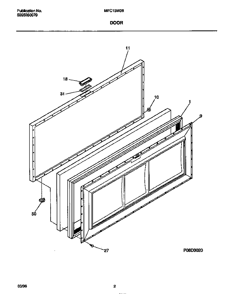 DOOR Diagram and Parts List for MFC13M0BW2  Frigidaire Freezer