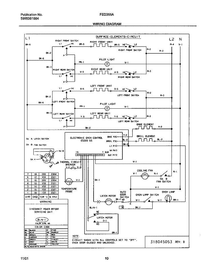 WIRING DIAGRAM Diagram and Parts List for FED355ABB  Frigidaire Range