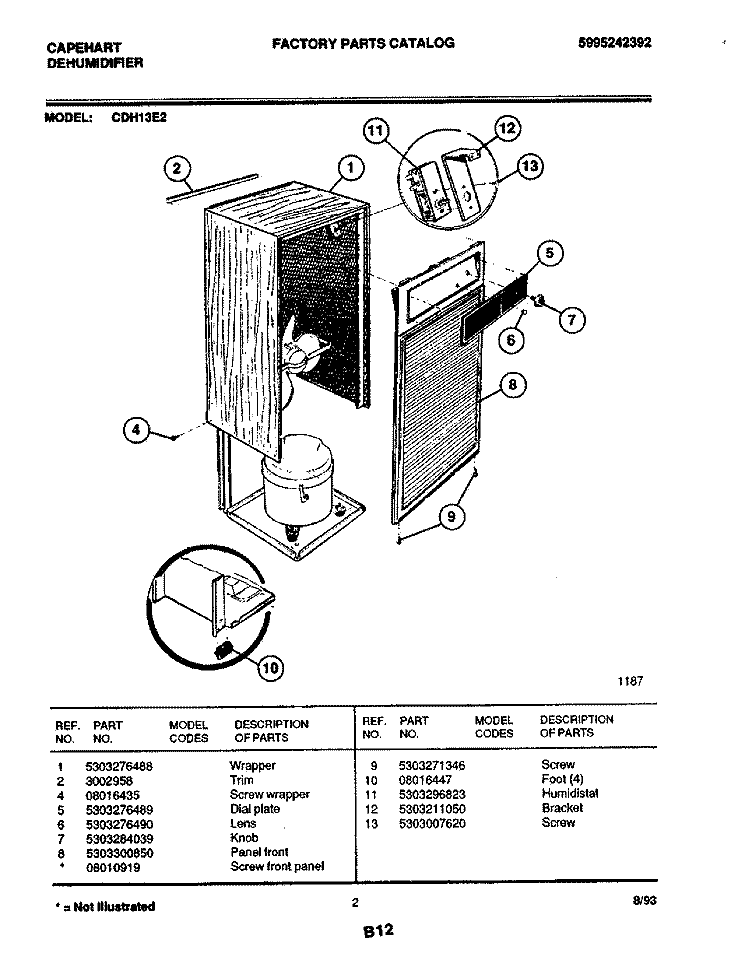 WRAPPER Diagram and Parts List for CDH13E2  Frigidaire Dehumidifier