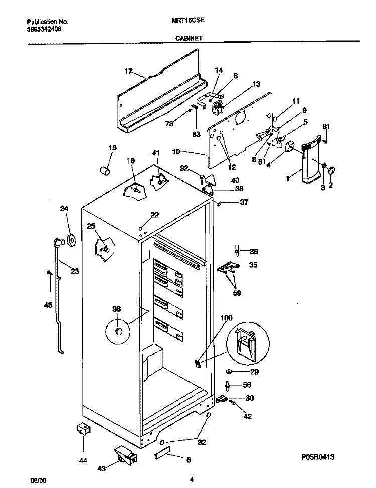 CABINET Diagram and Parts List for MRT15CSEWP  Frigidaire Refrigerator