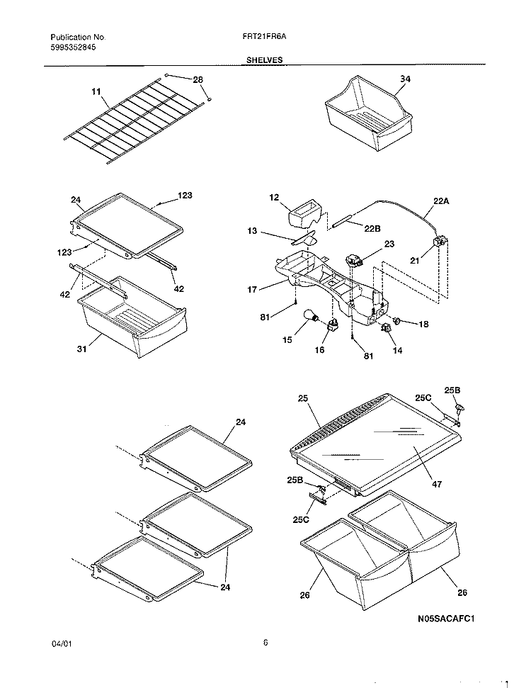 SHELVES Diagram and Parts List for FRT21FR6AB0  Frigidaire Refrigerator