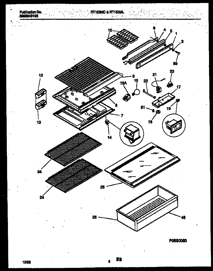 SHELVES AND SUPPORTS Diagram and Parts List for RT153MCW2  Frigidaire Refrigerator
