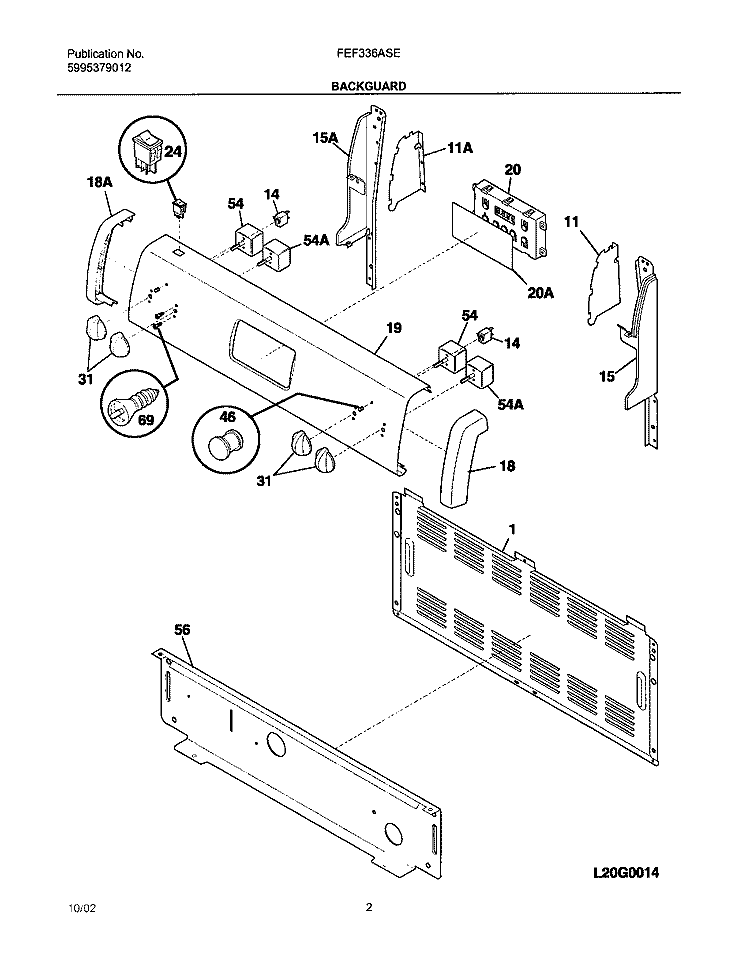 BACKGUARD Diagram and Parts List for FEF336ASE  Frigidaire Range