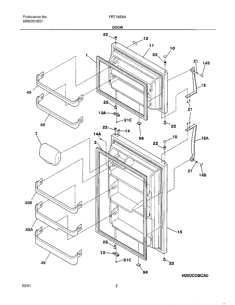 DOOR Diagram and Parts List for FRT18S6AW0  Frigidaire Refrigerator