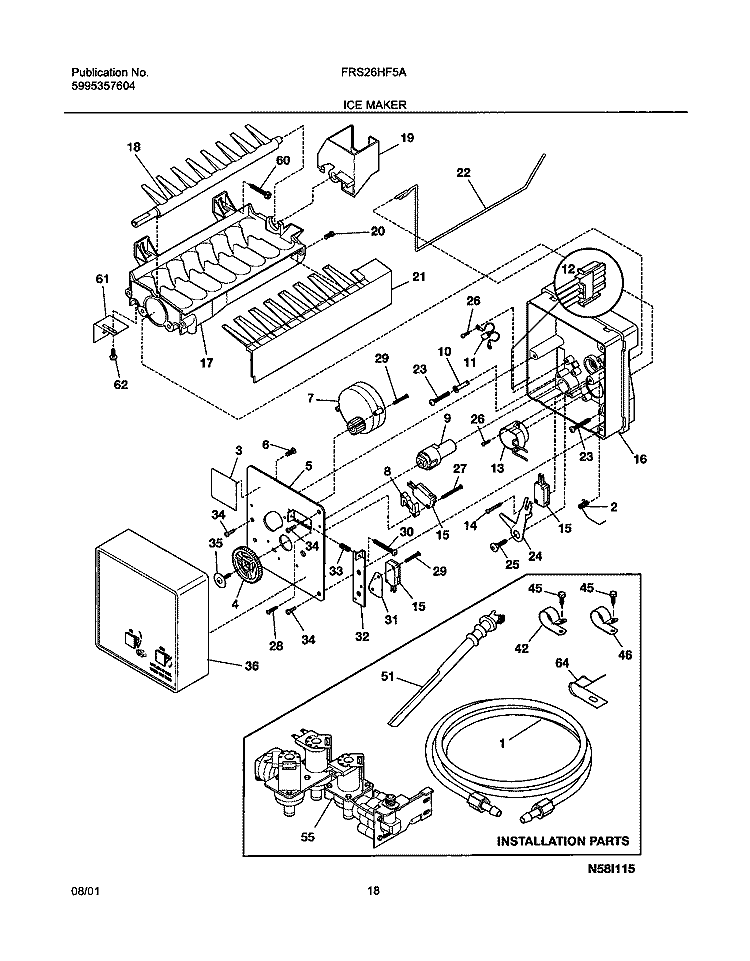 ICE MAKER Diagram and Parts List for FRS26HF5AQ0  Frigidaire Refrigerator
