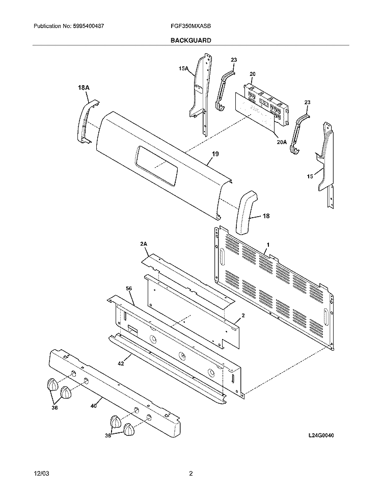BACKGUARD Diagram and Parts List for FGF350MXASB  Frigidaire Range