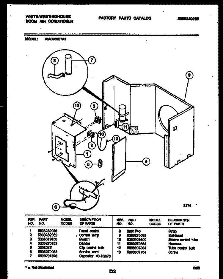 ELECTRICAL PARTS Diagram and Parts List for WAC083S7A1  Frigidaire Air Conditioner