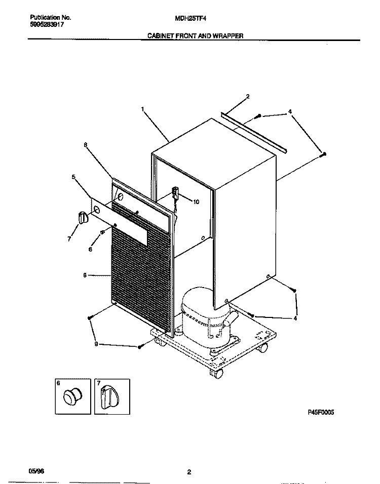 CABINET FRONT AND WRAPPER Diagram and Parts List for MDH25TF4  Frigidaire Dehumidifier