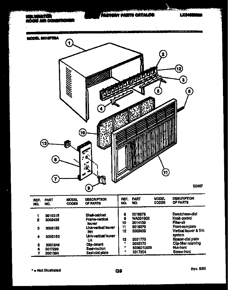 CABINET PARTS Diagram and Parts List for M418F2SA  Kelvinator Air Conditioner