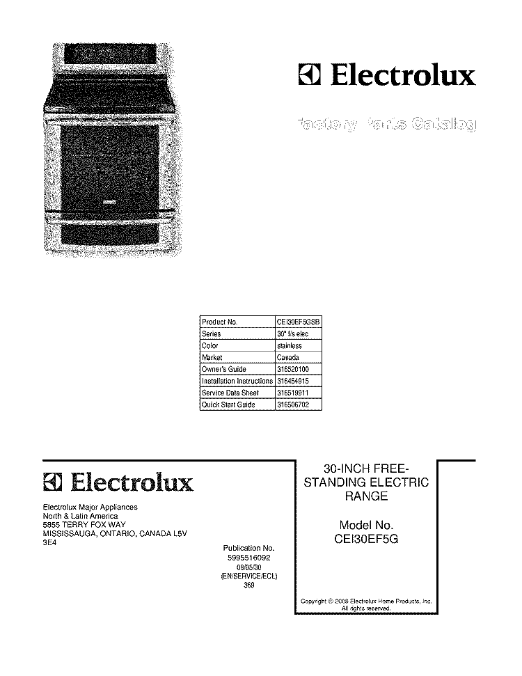COVER Diagram and Parts List for CEI30EF5GSB  Electrolux Range