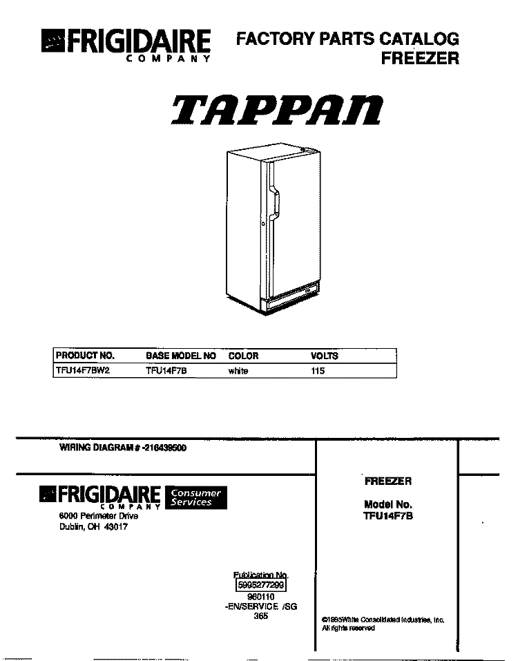 COVER Diagram and Parts List for TFU14F7BW2  Tappan Freezer