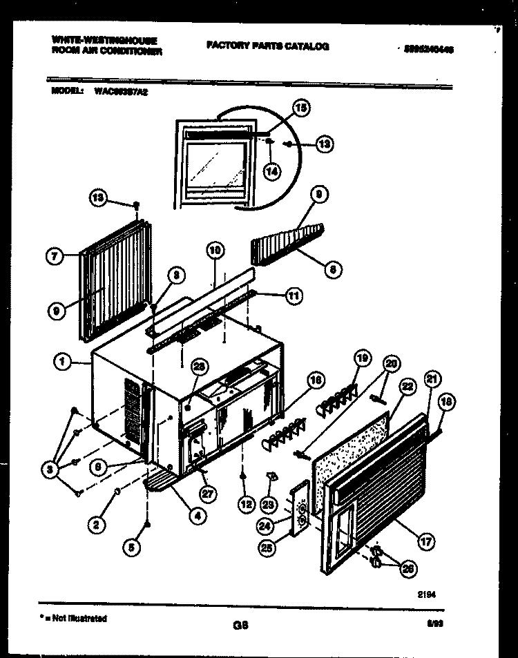 CABINET PARTS Diagram and Parts List for WAC053S7A2  Frigidaire Air Conditioner