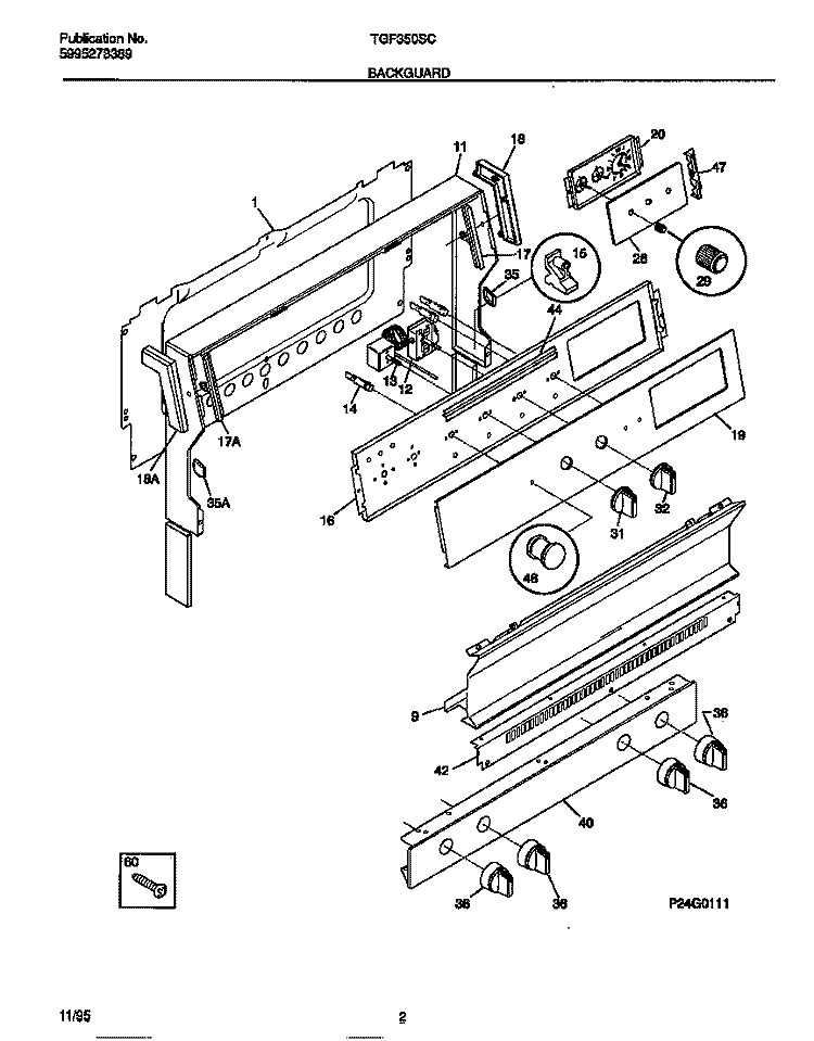 BACKGUARD Diagram and Parts List for TGF350SCWA  Tappan Range