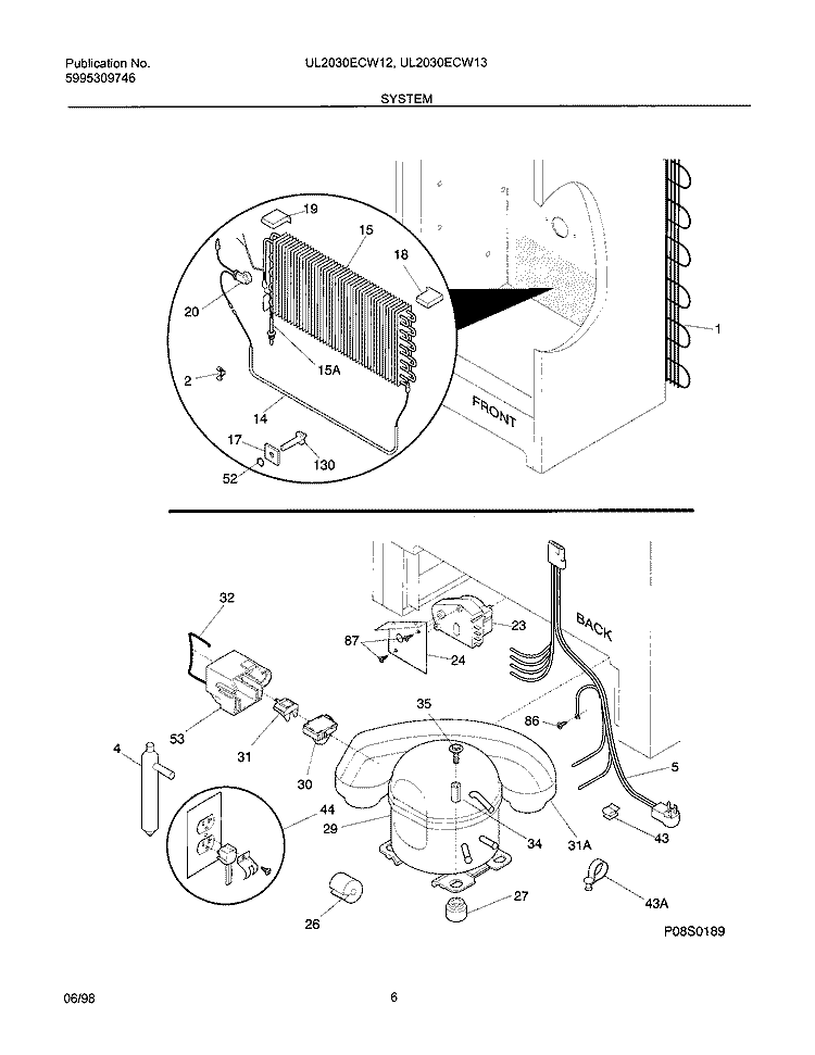 SYSTEM Diagram and Parts List for UL2030ECW12  Electrolux Freezer