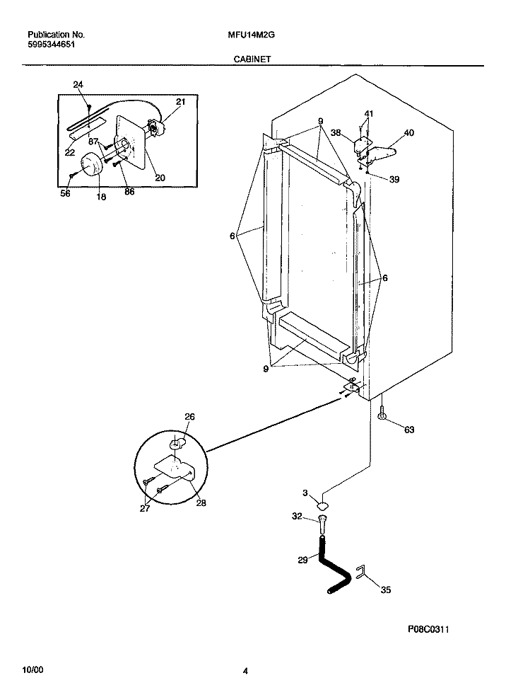 CABINET Diagram and Parts List for MFU14M2GW2  Frigidaire Freezer