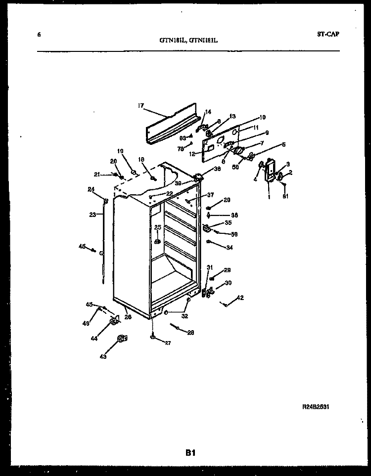 CABINET PARTS Diagram and Parts List for GTN181WLO  Uni Refrigerator
