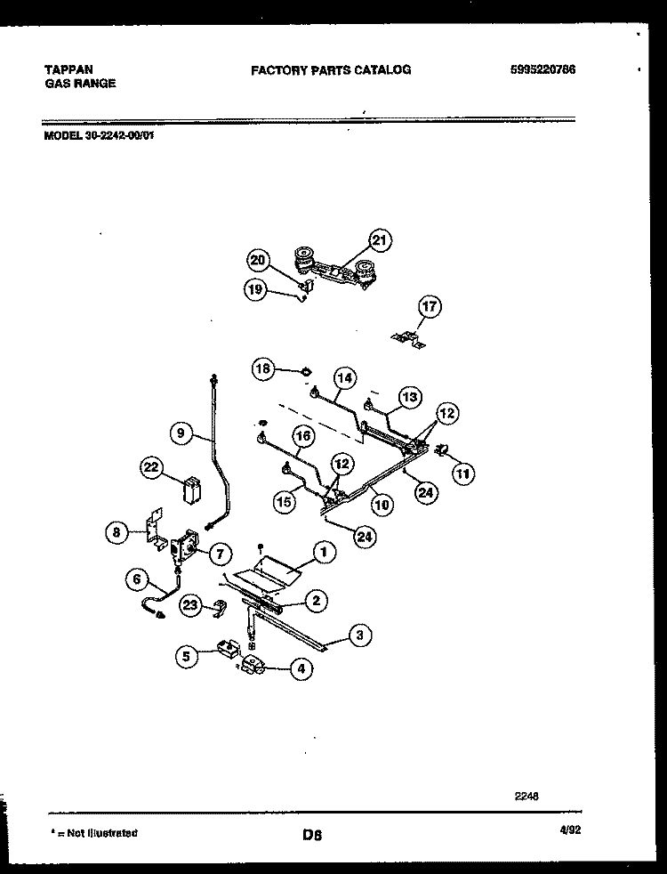 BURNER, MANIFOLD AND GAS CONTROL Diagram and Parts List for 30-2242-00-01  Tappan Range