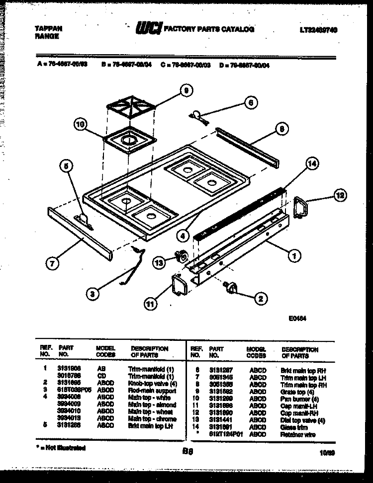 COOKTOP PARTS Diagram and Parts List for 76-4667-00-04  Tappan Microwave Oven Combo