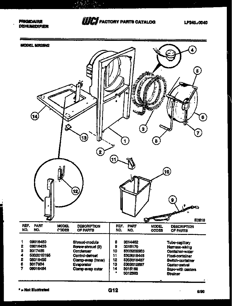 WATER AND CONDENSING PARTS Diagram and Parts List for MR25N2  Frigidaire Dehumidifier