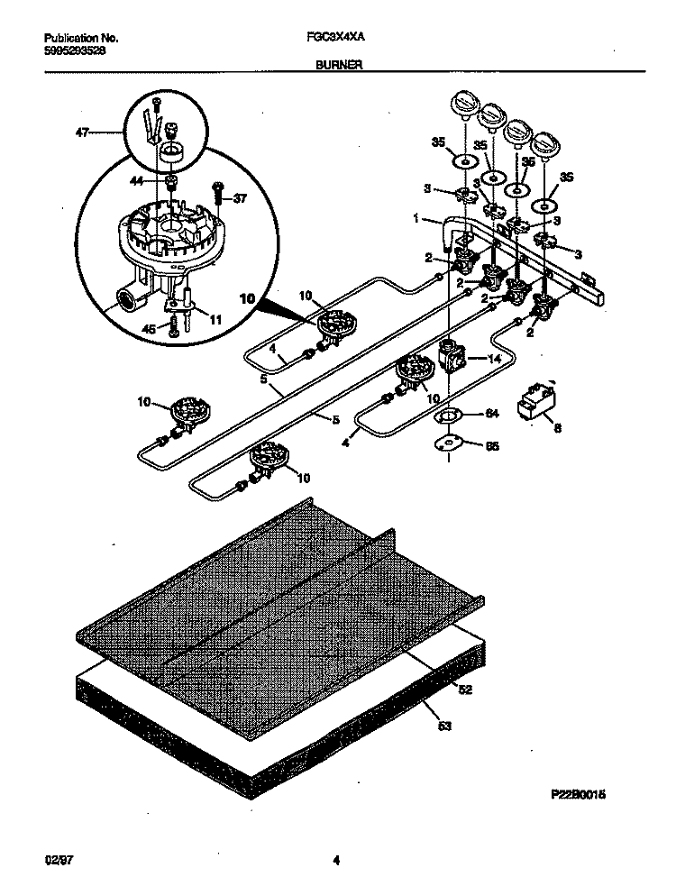 BURNER Diagram and Parts List for FGC3X4XADC  Frigidaire Cooktop