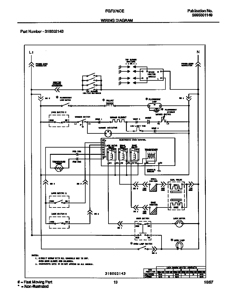 WIRING DIAGRAM Diagram and Parts List for FGF376CETF  Frigidaire Range