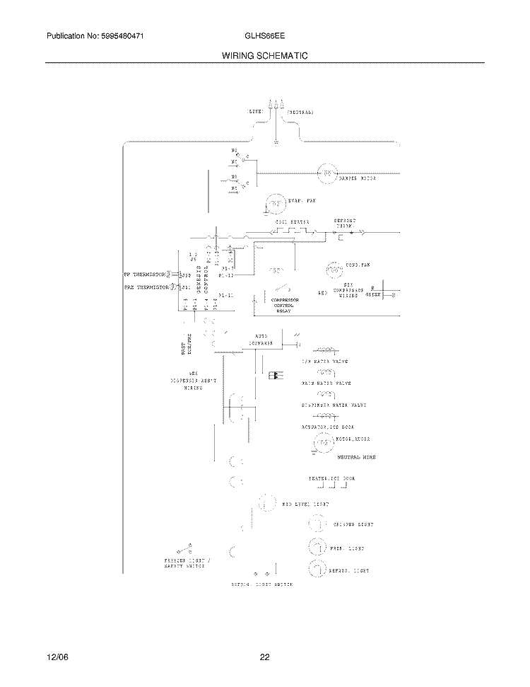 WIRING SCHEMATIC Diagram and Parts List for GLHS66EEQA  Frigidaire Refrigerator
