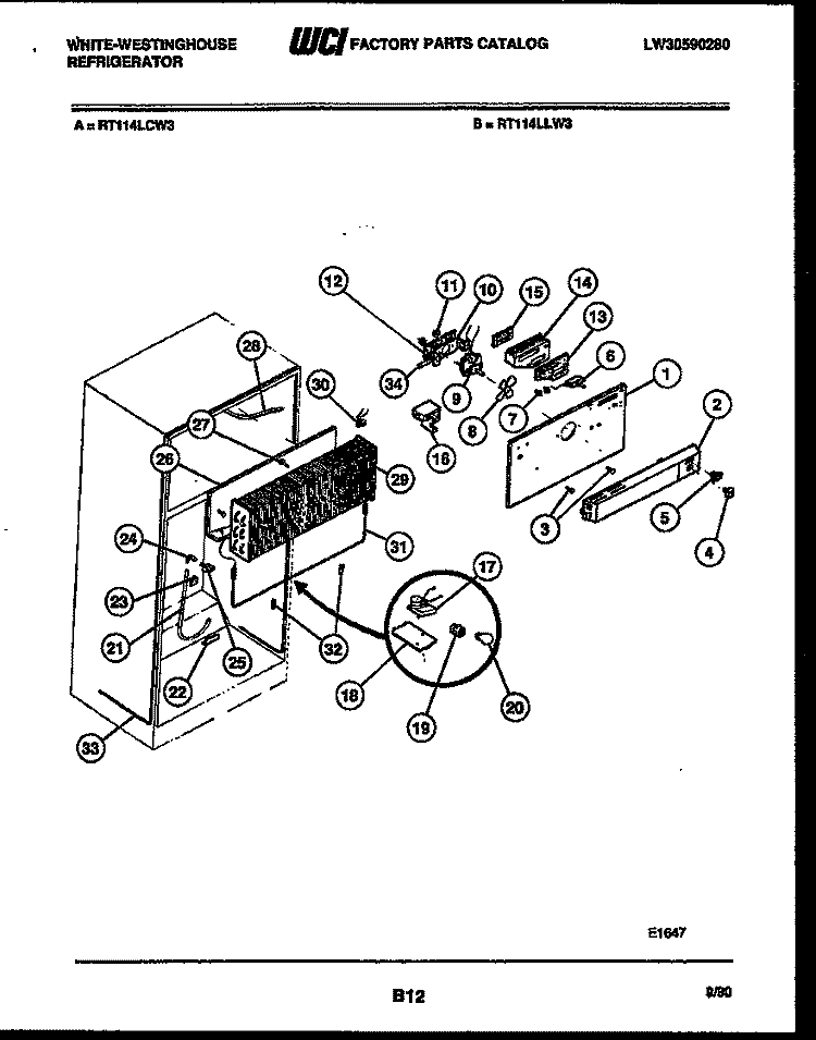 INNER PARTS Diagram and Parts List for RT114LCD3  Frigidaire Refrigerator