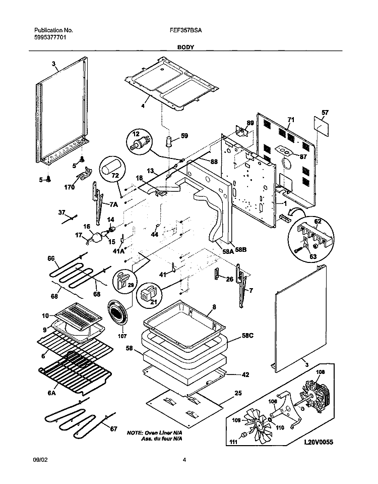 BODY Diagram and Parts List for FEF357BSA  Frigidaire Range