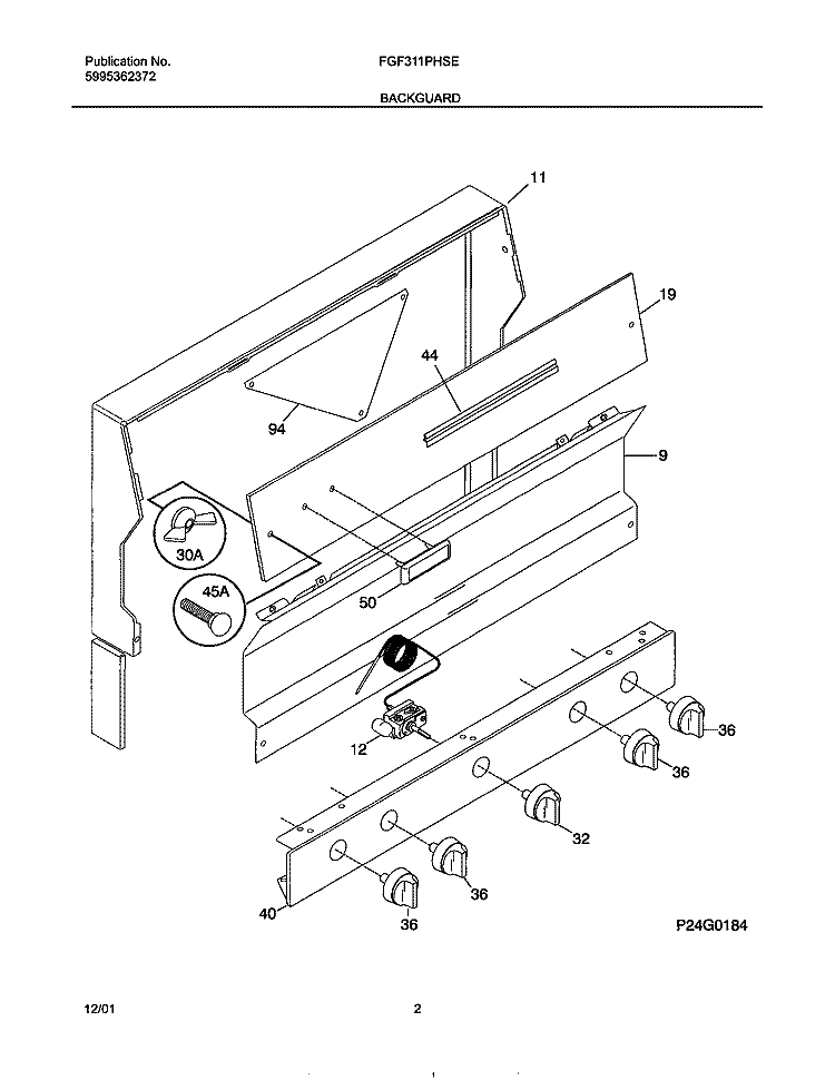 BACKGUARD Diagram and Parts List for FGF311PHSE  Frigidaire Range