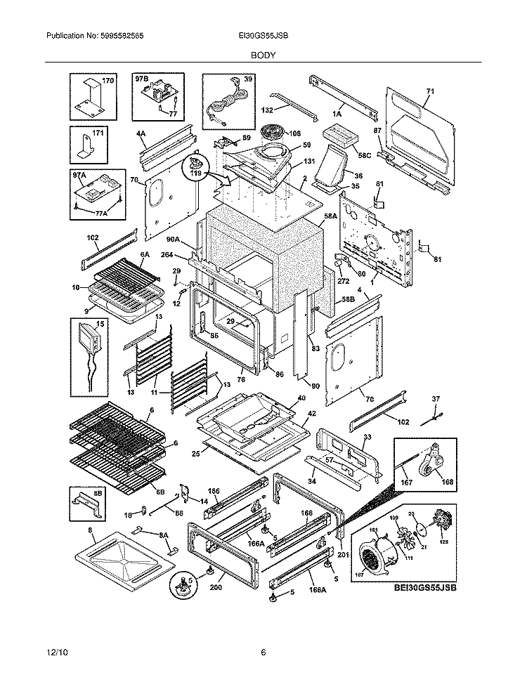 BODY Diagram and Parts List for EI30GS55JSB  Electrolux Range