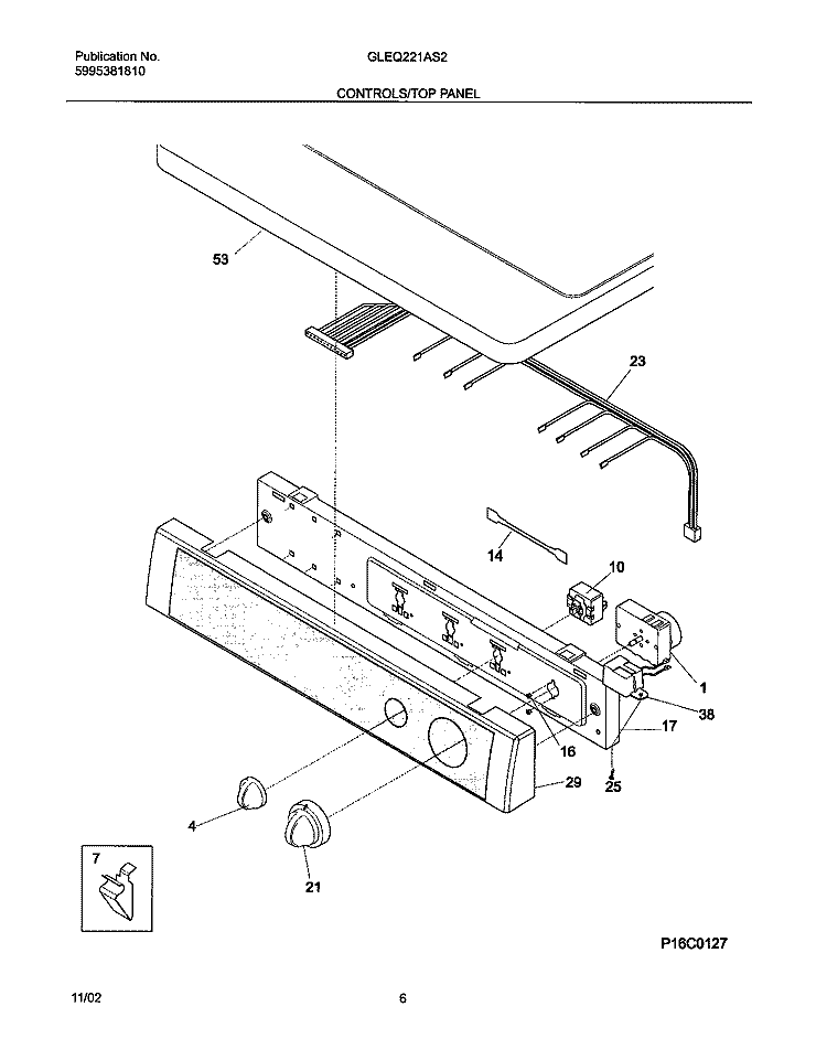 CONTROLS / TOP PANEL Diagram and Parts List for GLEQ221AS2  Frigidaire Dryer