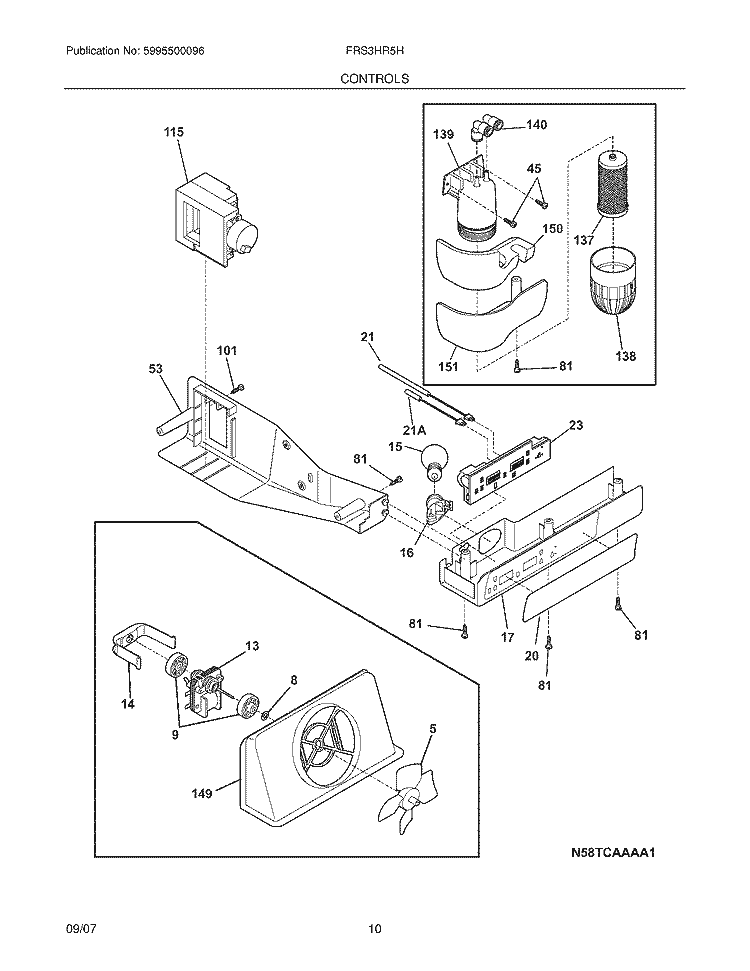 CONTROLS Diagram and Parts List for FRS3HR5HMB5  Frigidaire Refrigerator